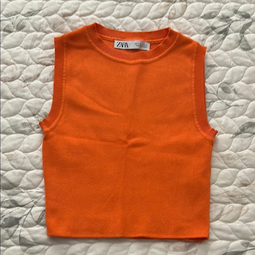 Zara Orange Tank Top Sleeveless Crop